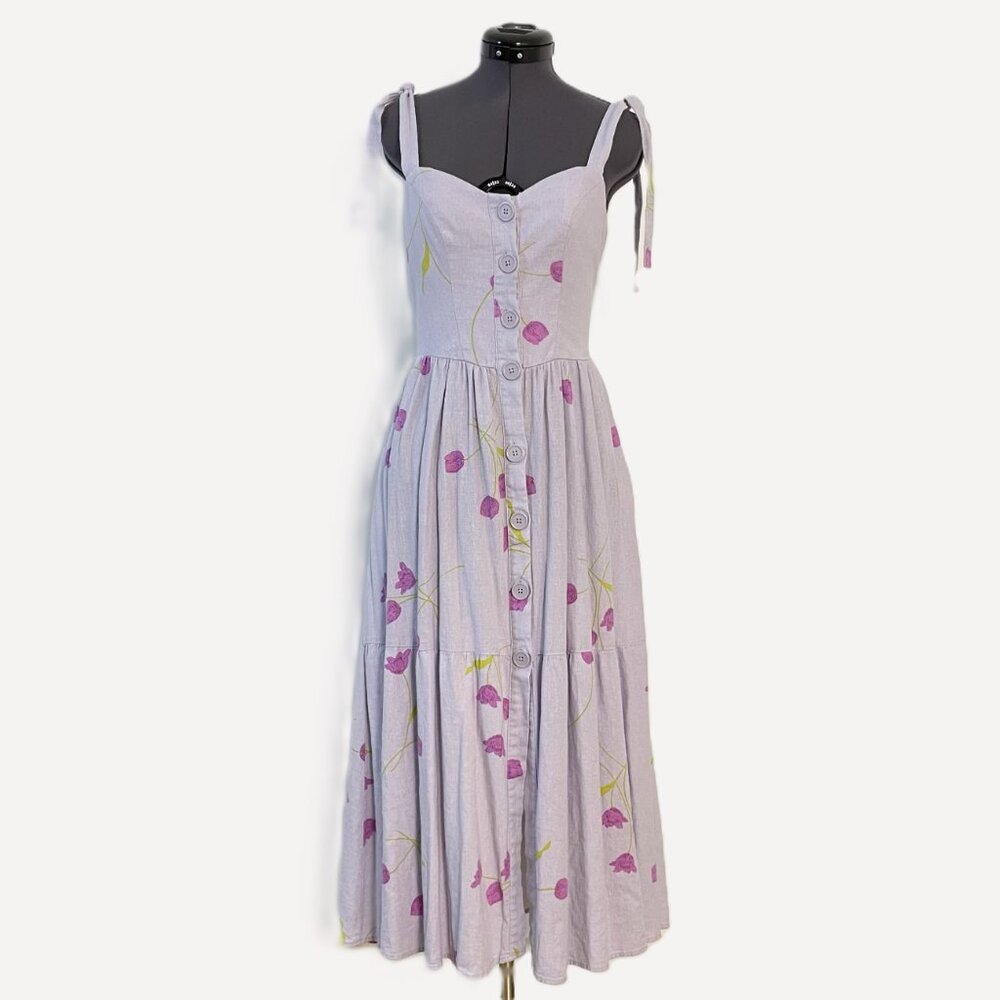 Urban Outfitters Lavender Floral Midi Dress with Pink & Yellow Accents